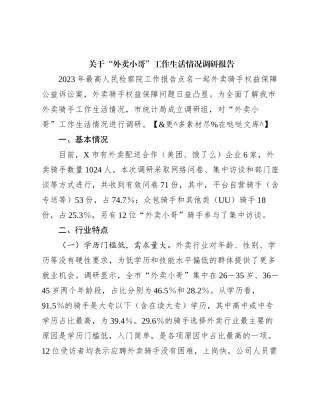 关于外卖小哥工作生活情况调研报告