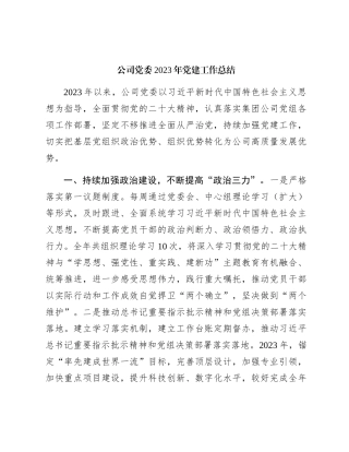 国企党委2023年党建工作总结3300字