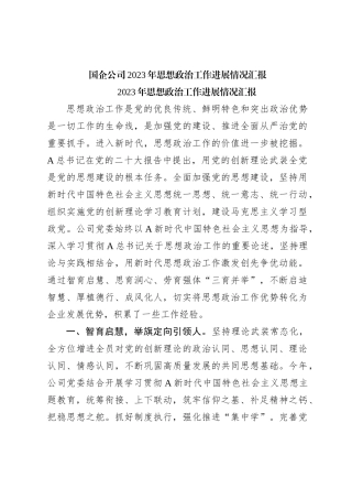 国企公司2023年思想政治工作进展情况汇报