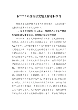 村2023年度基层党建工作述职报告