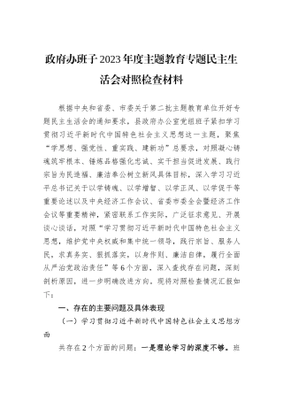 政府办班子2023年度主题教育专题民主生活会对照检查材料