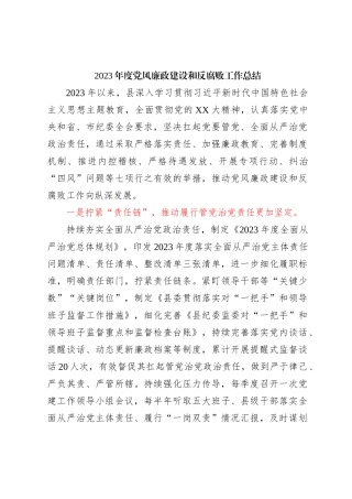 2023年度党风廉政建设和反腐败工作总结
