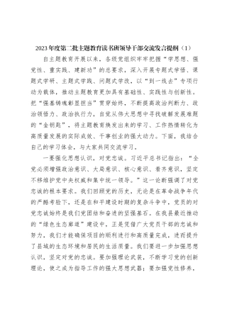 2023年度第二批主题教育读书班领导干部交流发言提纲（1）