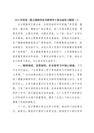 2023年度第二批主题教育读书班领导干部交流发言提纲（3）