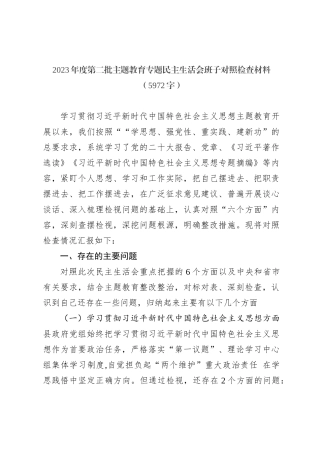 2023年度第二批主题教育专题民主生活会班子对照检查材料