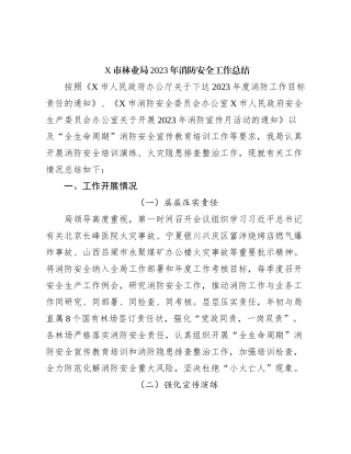 X市林业局2023年消防安全工作总结