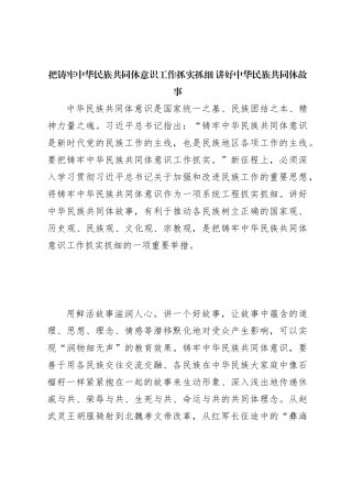 把铸牢中华民族共同体意识工作抓实抓细讲好中华民族共同体故事