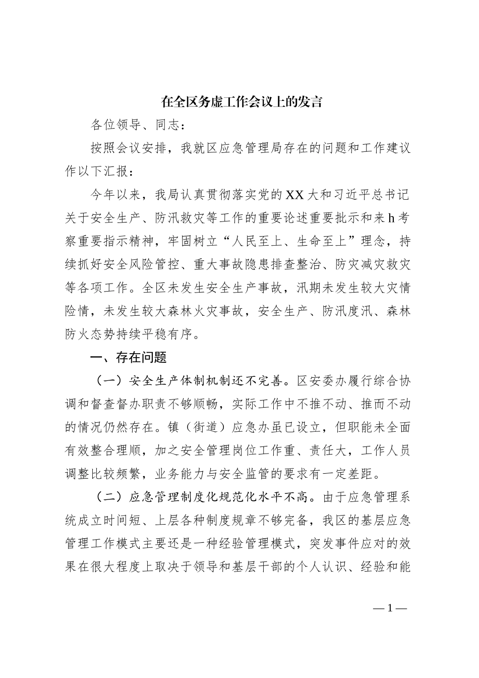 在全区务虚工作会议上的发言_第1页