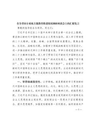 在全省审计系统主题教育推进情况调研座谈会上的汇报发言