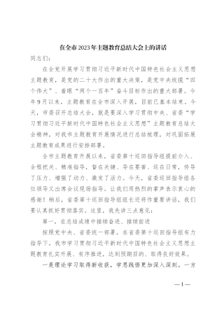 在全市2023年主题教育总结大会上的讲话