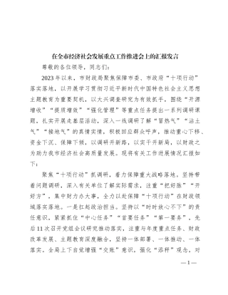 在全市经济社会发展重点工作推进会上的汇报发言
