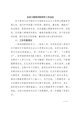 县委主题教育阶段性工作总结【优】