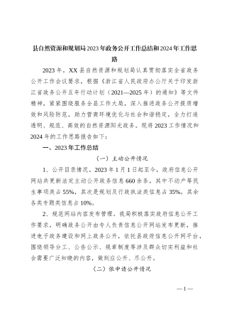 县自然资源和规划局2023年政务公开工作总结和2024年工作思路