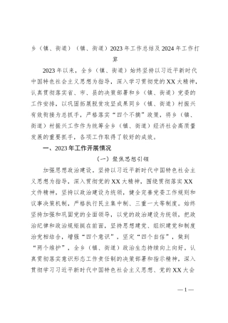 乡（镇、街道）（镇、街道）2023年工作总结及2024年工作打算