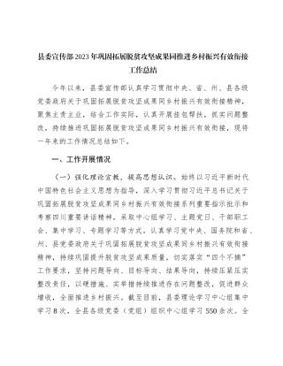 宣传部2023年巩固拓展脱贫攻坚成果同推进乡村振兴有效衔接工作总结