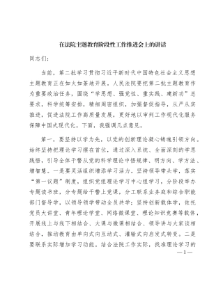 在法院主题教育阶段性工作推进会上的讲话2500字