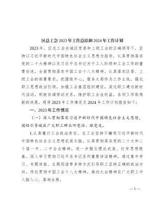 区总工会2023年工作总结和2024年工作计划(1)