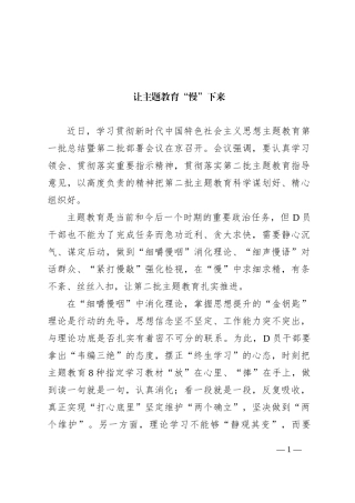 让主题教育“慢”下来