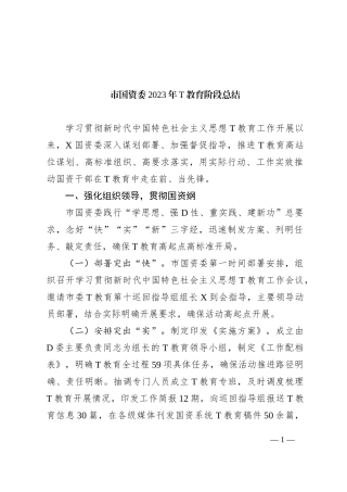 市国资委2023年主题教育阶段总结