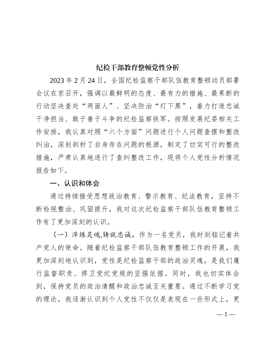 纪检干部教育整顿党性分析_第1页