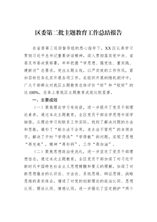 区委第二批主题教育工作总结报告