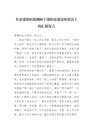 在市委组织部调研干部队伍建设座谈会上的汇报发言