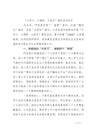 “大学习、大调研、大体系”建设活动发言