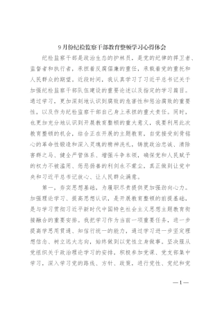 9月份纪检监察干部教育整顿学习心得体会