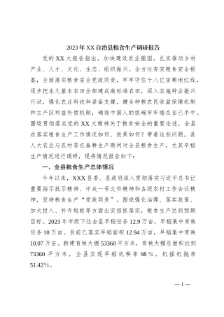 2023年XX自治县粮食生产调研报告