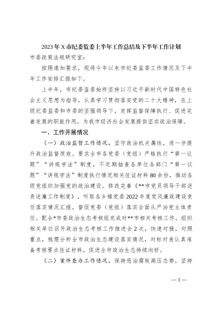 2023年X市纪委监委上半年工作总结及下半年工作计划