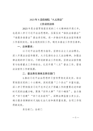 2023年X县检察院“八五普法”工作责任清单