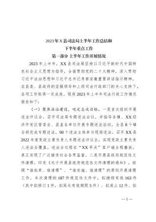 2023年X县司法局上半年工作总结和下半年重点工作