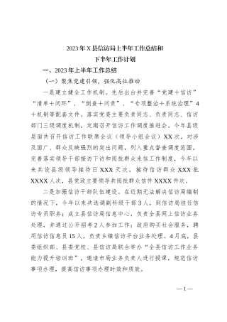 2023年X县信访局上半年工作总结和下半年工作计划