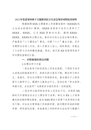 2023年党委领导班子主题教育民主生活会领导的对照检查材料