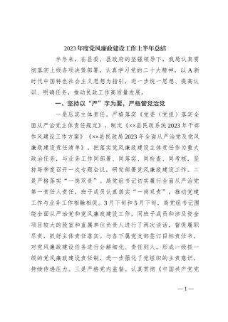 2023年度党风廉政建设工作上半年总结