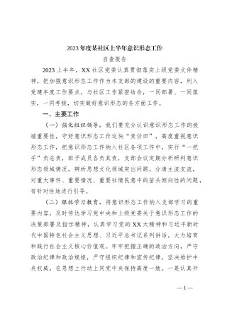 2023年度某社区上半年意识形态工作自查报告
