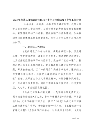 2023年度某县文化旅游体育局上半年工作总结及下半年工作计划