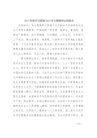 2023年度学习贯彻2023年主题教育心得体会