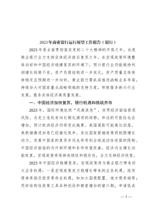 2023年商业银行运行展望工作报告（银行）