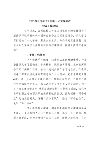 2023年上半年XX国企公司党风廉政建设工作总结