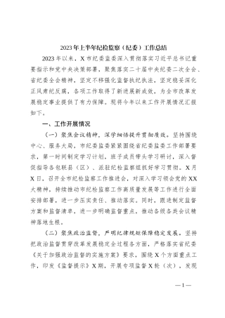 2023年上半年纪检监察（纪委）工作总结