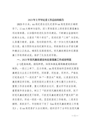 2023年上半年纪委工作总结的报告