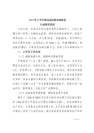 2023年上半年我局高标准市场体系行动落实情况