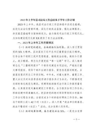 2023年上半年县司法局工作总结及下半年工作计划