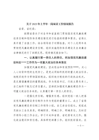 2023年上半年一岗双责工作情况报告