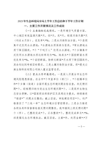 2023年生态环境局分局上半年工作总结和下半年工作计划