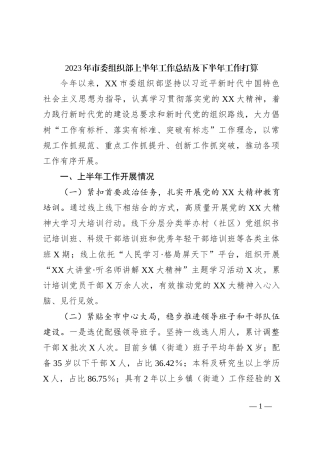 2023年市委组织部上半年工作总结及下半年工作打算