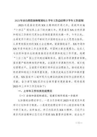 2023年市自然资源和规划局上半年工作总结暨下半年工作谋划