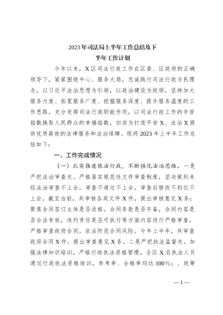 2023年司法局上半年工作总结及下半年工作计划