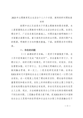 2023年主题教育民主生活会个人六个方面、案例剖析对照检查材料